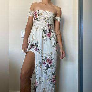 Long sheer floral off-shoulder dress